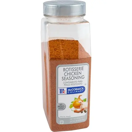 Large container of McCormick Culinary Rotisserie Chicken Seasoning
