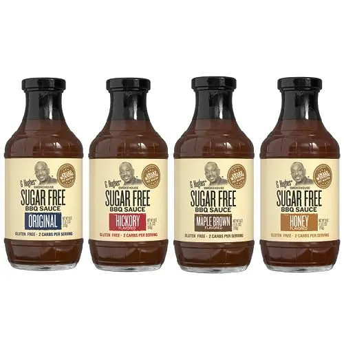 G Hughes Sugar Free BBQ Sauce Variety Pack showing four different flavor bottles