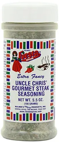 Bolner's Fiesta Extra Fancy Uncle Chris Steak Seasoning in a smaller shaker