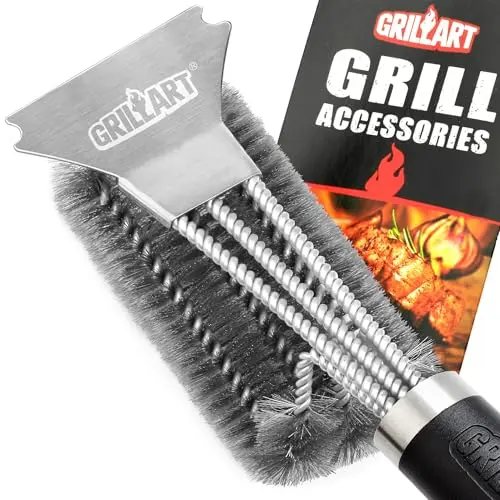 GRILLART 18-inch stainless steel woven wire grill brush with scraper