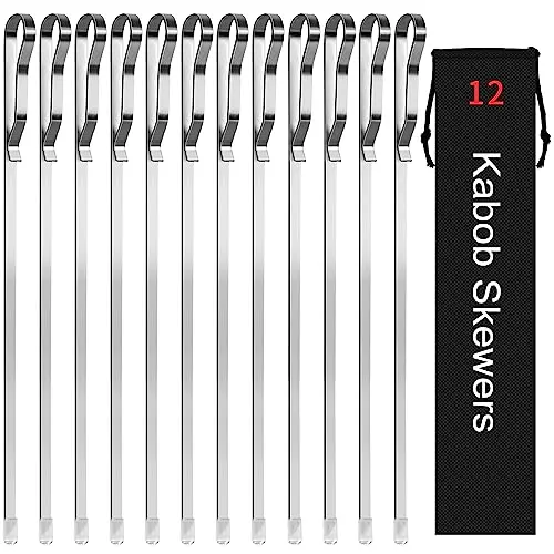 JY COOKMENT 17-inch flat stainless steel BBQ skewers set of 12