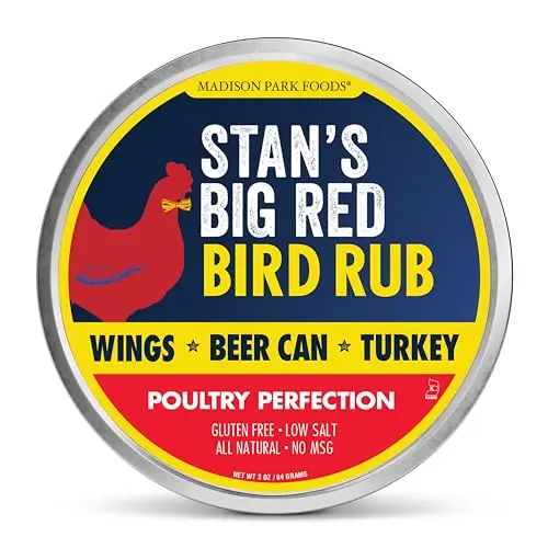 Stans Big Red Bird Rub seasoning in a reusable tin