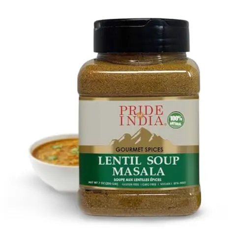 Pride of India Lentil Soup Masala in a medium-sized shaker bottle.
