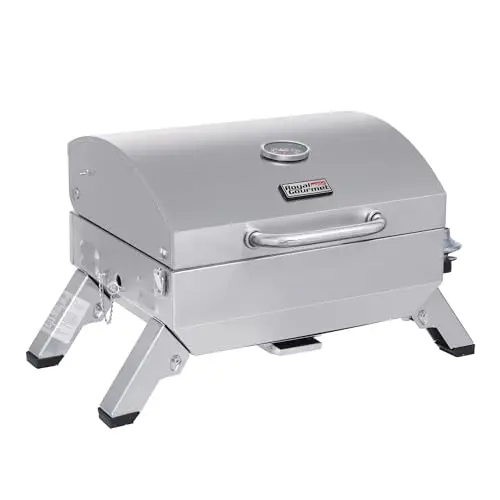 Royal Gourmet silver portable tabletop gas grill with folding legs