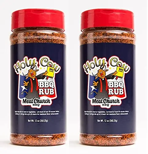 Two bottles of Meat Church Holy Cow BBQ seasoning