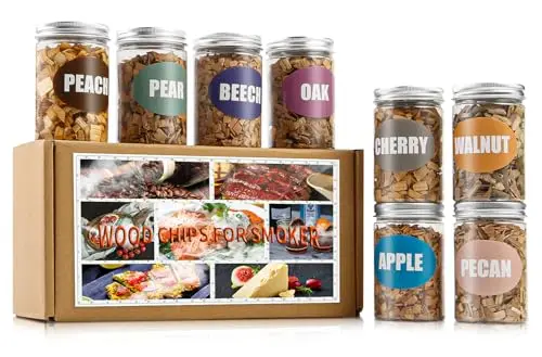 Assorted pack of 8 natural wood chip flavors for smoking