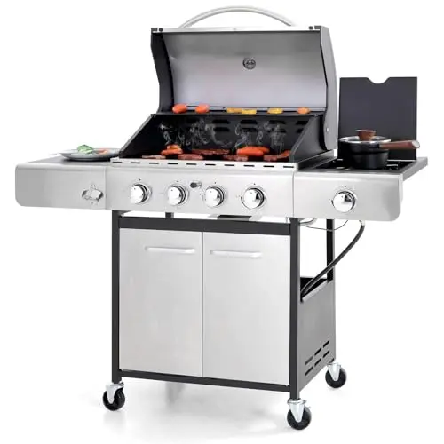Sophia & William silver 4-burner propane gas grill with cabinet