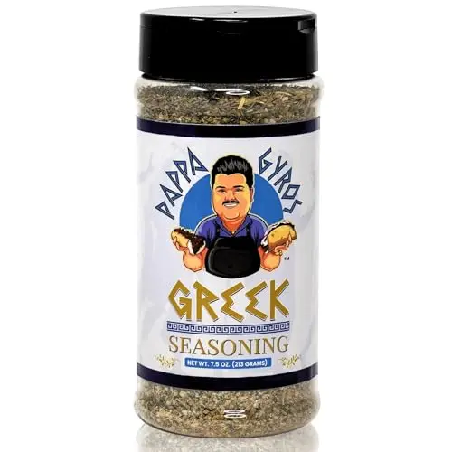 Pappa Gyros Greek Seasoning Blend in a large 7.5oz shaker