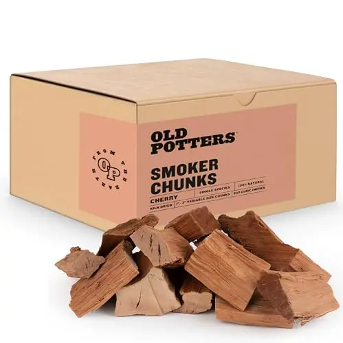 Old Potters Cherry Wood Chunks in a bag, showing uniform 2x3 inch chunks.