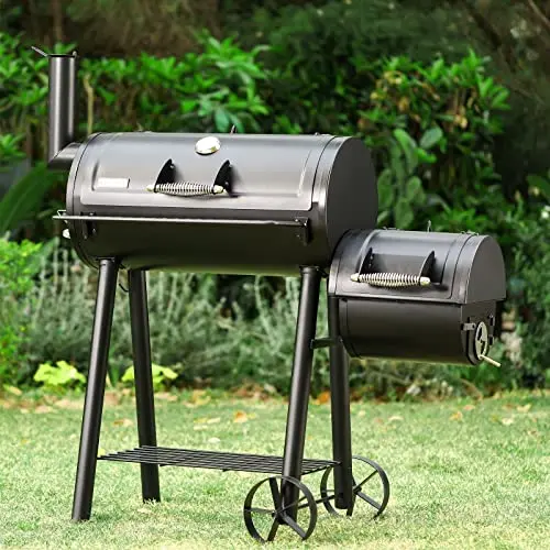 Sophia & William black offset smoker and charcoal grill combo