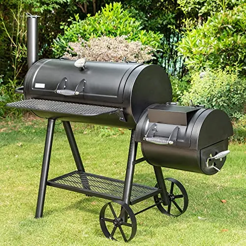 MFSTUDIO extra large offset charcoal smoker grill with heavy-duty wheels