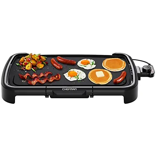 Chefman XL electric griddle with black matte finish and removable control