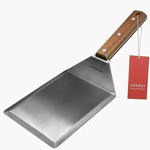 Vovoly extra wide stainless steel spatula with a full tang wooden handle