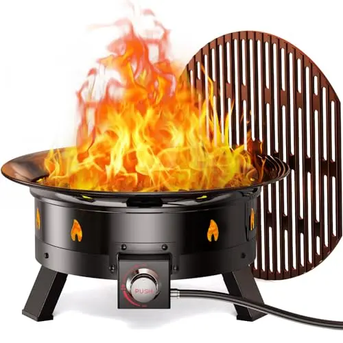 Ciays large 24 inch propane fire pit with grill grate and foldable legs
