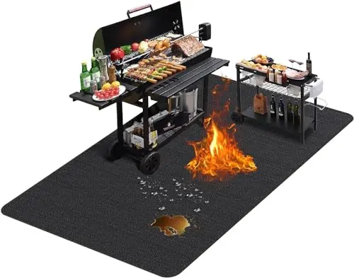 TAOMAND extra large 76x52 inch black fireproof grill mat on grass