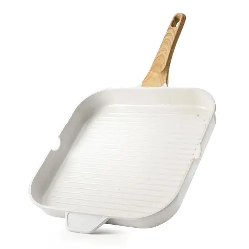 SENSARTE white ceramic non-stick square grill pan with pour spouts