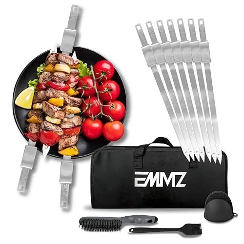 EMMZ 16.5-inch flat metal skewers with removable slider and accessory kit