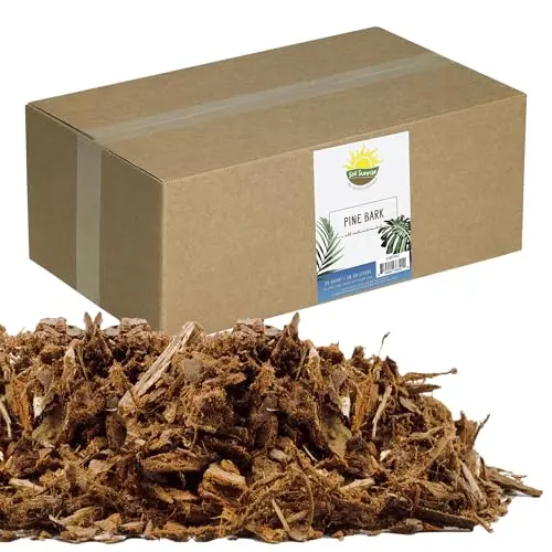 Bag of Soil Sunrise Pine Bark Mulch Nuggets with natural wood chips spilling out
