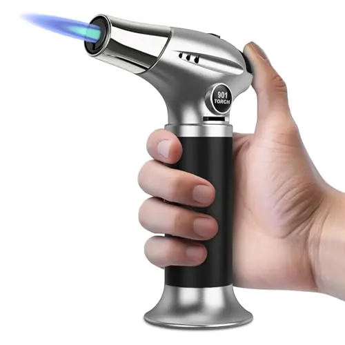 Sondiko black and silver kitchen torch showing transparent fuel gauge