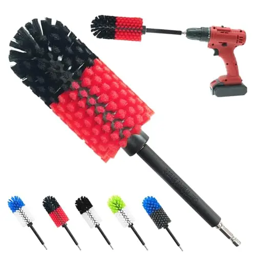 ETOUPA soft drill wheel cleaner brush with silicone cover in black and red