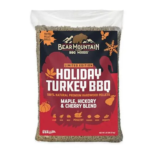 Bear Mountain Holiday Turkey Blend BBQ pellets in a 20-pound bag