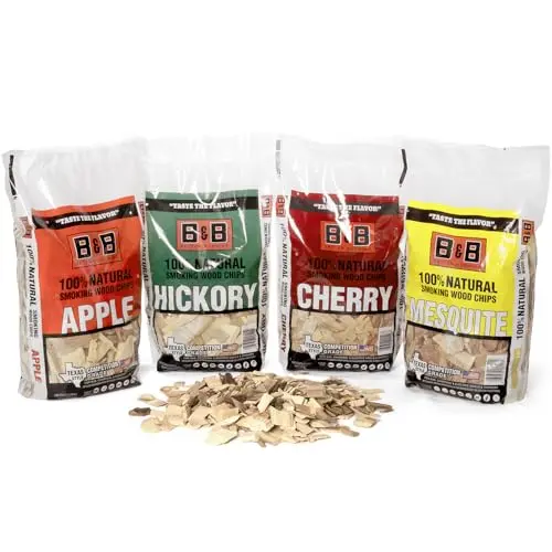 Shop Square BBQ Wood Chips Variety Pack with Apple, Mesquite, Hickory, and Cherry flavors.