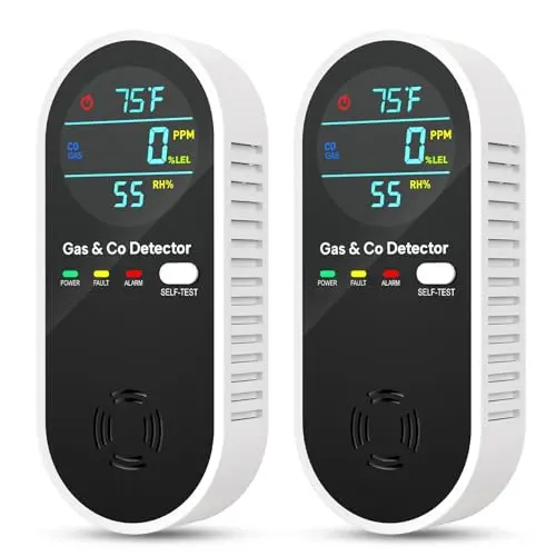 NICGOL black 4-in-1 natural gas, carbon monoxide, temperature, and humidity detector