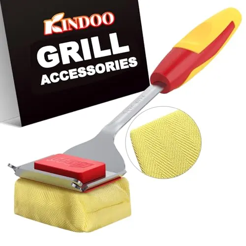 Kindoo red bristle-free steam grill cleaning brush with replaceable head