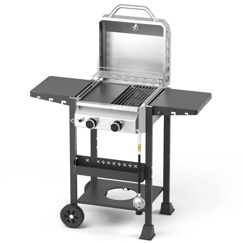 Electactic stainless steel propane grill with frying pan and grates