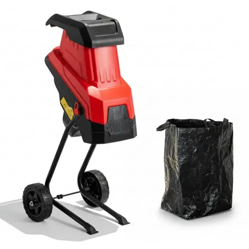 MZK electric wood chipper shredder with collection bag and push stick